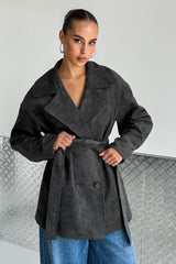 Vintage Brown Suede Tie Waist Overcoat