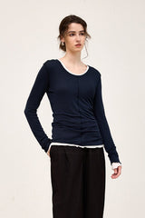 Tencel Wool Blend Round Neck Knit Top