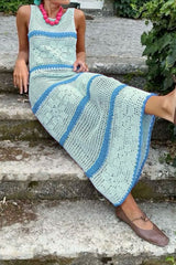 Hollow Knit Contrast Tank Sweater Dress