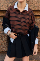 Vintage Striped Knit Polo Sweater Brown / S