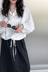 Lapel Collar Hem Drawstring Blouse