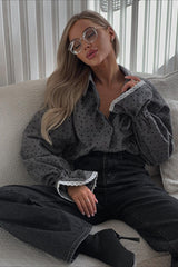 Heart Print Lace Trimmed Blouse