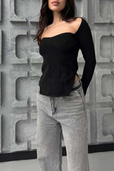 Stretch Ribbed Long Sleeve Knit Top