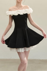 Ballet Neck Color Block Mini Dress