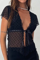 Polka Dot Loose Fit Short Sleeve Crop Top