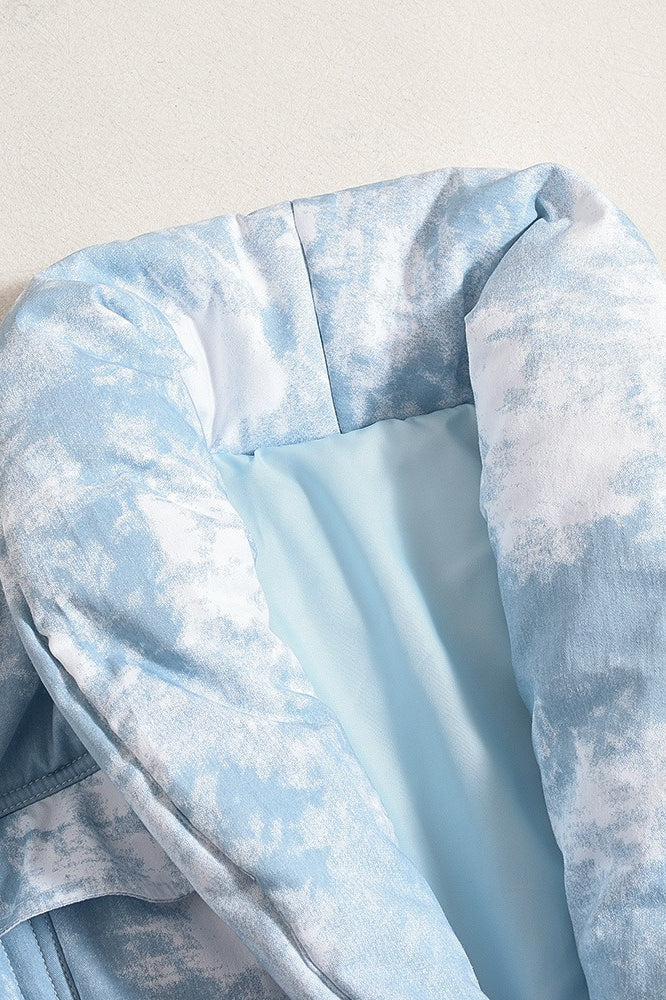 Printed Color Block Crop Quilted Puffer Jacket