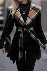 Plaid Patchwork Belted Wool Coat Black / XS coats