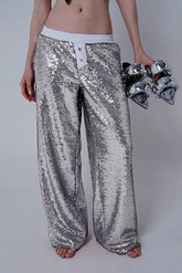 Sequin Color Block Slim Loose Pants