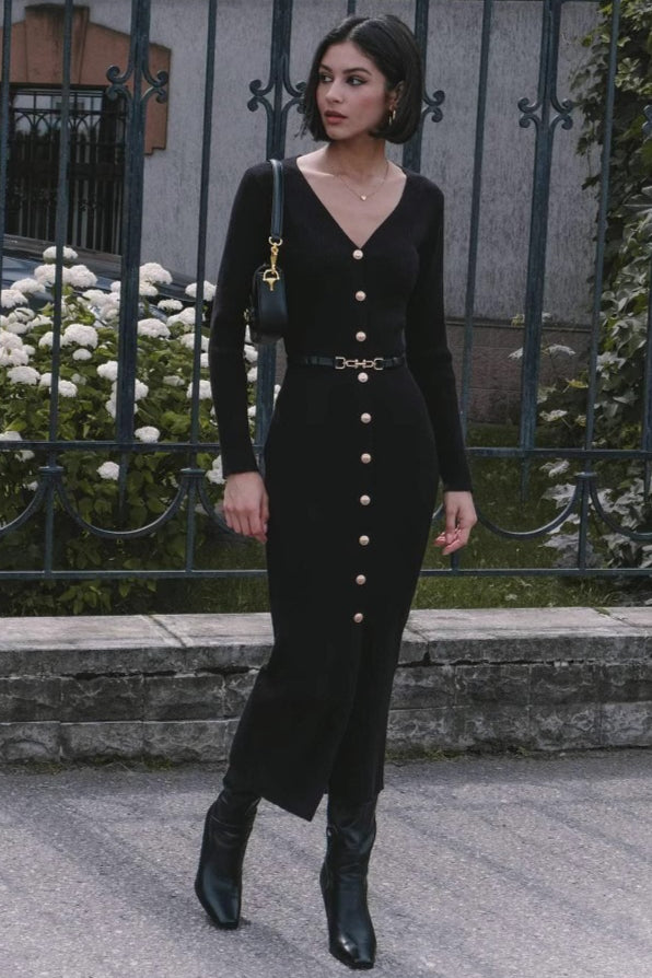 Long Sleeve Button Sweater Dress