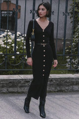 Long Sleeve Button Sweater Dress