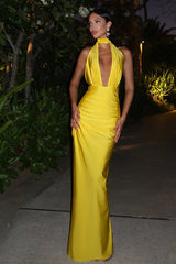 V-Neck Halter Backless Split Maxi Party Dress