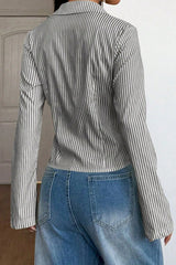V Neck Striped Long Sleeve Blouse