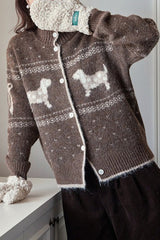 Vintage Stand Collar Puppy Print Jacquard Sweater
