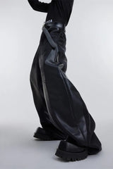 Wide Leg PU Leather Patchwork Jeans