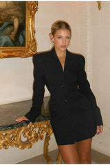 High Waist V-Neck Blazer S / Black