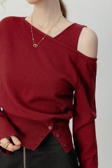 Asymmetric Neckline Elegant Knit Top