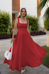 Solid Square Neck Sleeveless Cocktail Dress