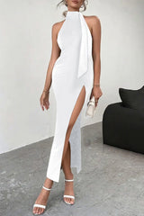 Backless Tie High Slit Party Dress