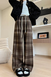 Brushed Plaid Straight Fit Knit Pants