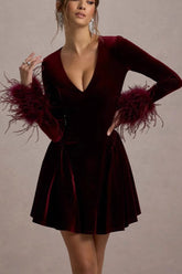 Long Sleeve V Neck Mini Dress