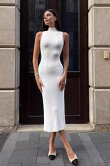 Sleeveless Turtleneck Knit Sweater Dress