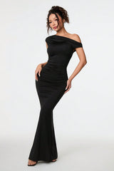 Black Asymmetric Neckline Formal Dress