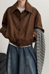 Short Suede Lapel Collar Jacket