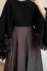 Cropped Fringe Oversized Long Sleeve Sweater