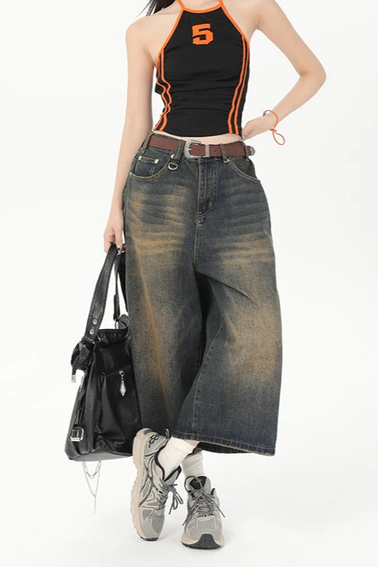 Vintage Y2K Loose Cropped Jeans Retro Blue / XS