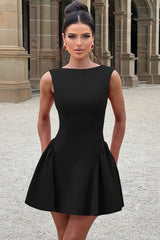 Solid Sleeveless Backless Bodycon Cocktail Dress