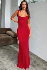 Bow Back Spaghetti Strap Formal Dress S / Red