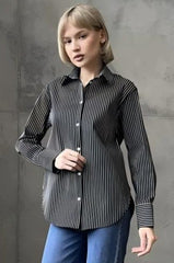 Relaxed Fit Striped Long Sleeve Blouse