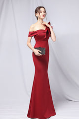 Off Shoulder Mermaid Maxi Party Dress Claret / S