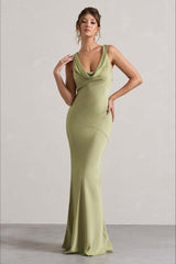 Satin Cowl Neck Fishtail Party Dress