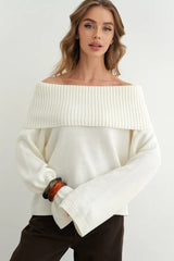Solid Color Off Shoulder Knitted Sweater