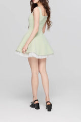 Square Neck Mesh Panel Mini Dress