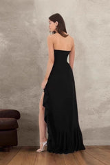 Ruffled Bustier Side Slit Formal Dress