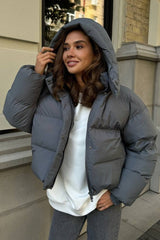Relaxed Fit Cropped Hooded Puffer Jacket