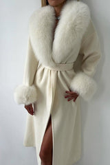 Elegant Oversized Fur Trim Overcoat