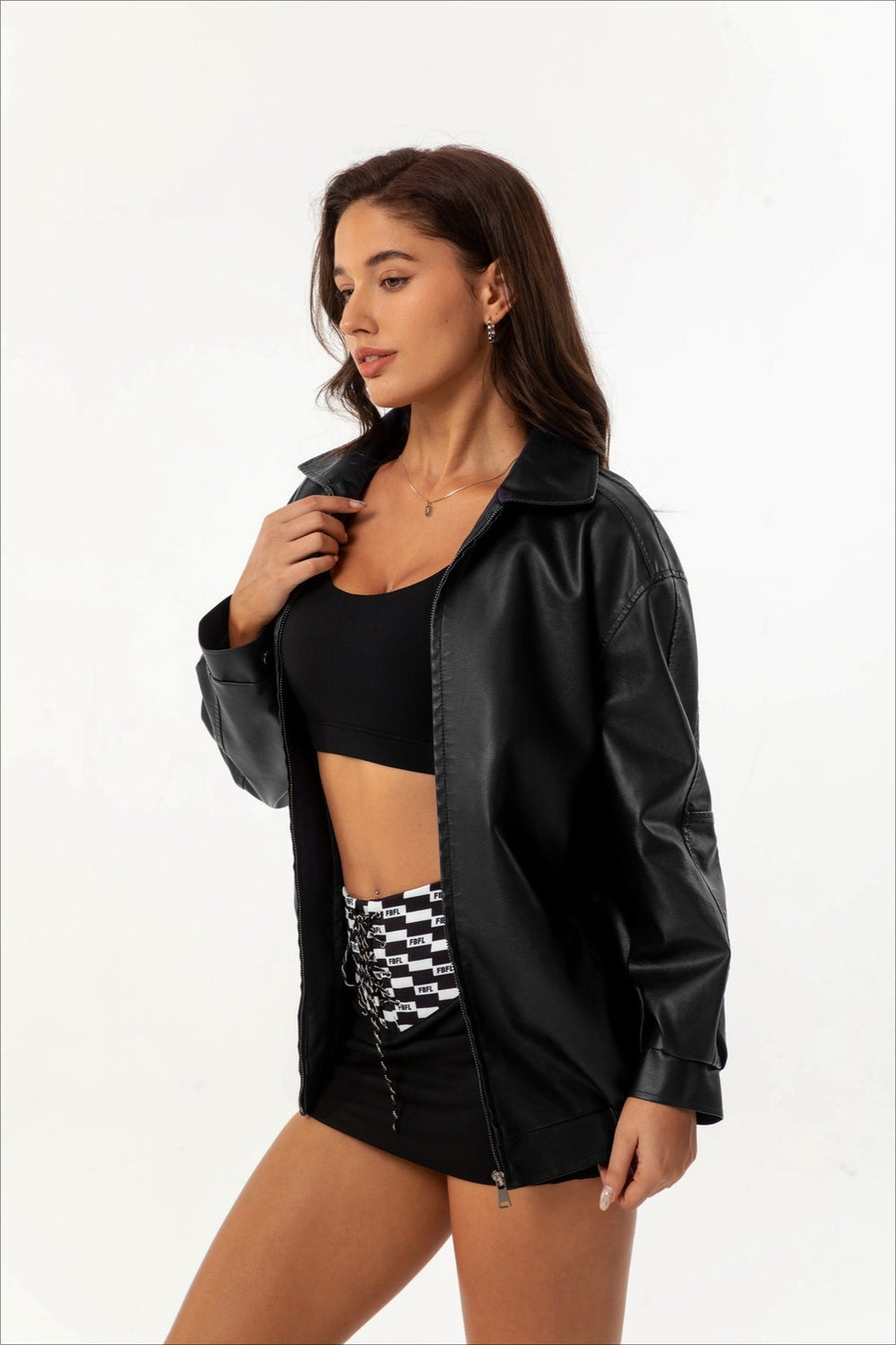 Oversized Lapel Leather Jacket
