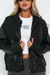 PU Leather Baseball Jacket S / Black