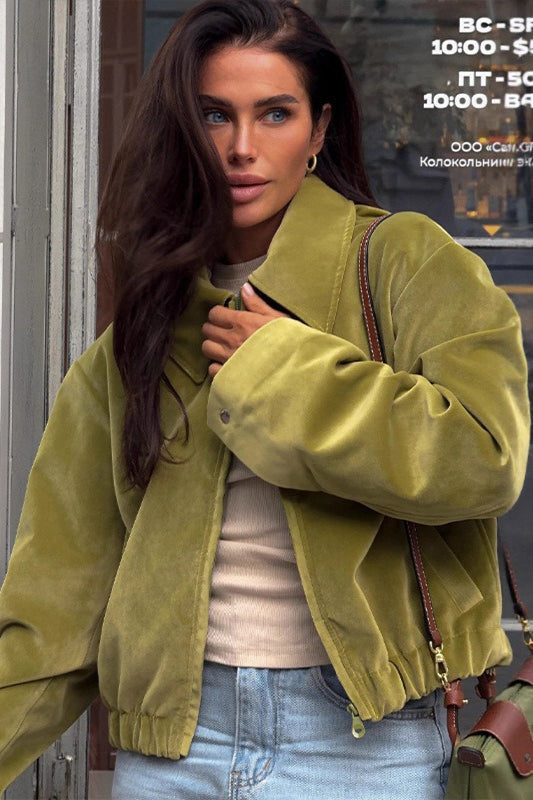 Cropped Suede Lapel Casual Jacket