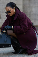 Double Breasted Belted Wool Trench Overcoat