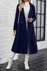 Wool Lapel Long Belted Double Overcoat