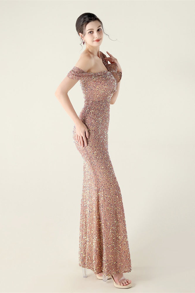 Draped One Shoulder Ruffle Formal Dress