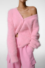 V Neck Fluffy Knit Cardigan Sweater