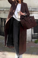 Brown Retro Belted Long Line Overcoat