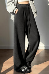 Solid Plush Wool Curved Knit Pants
