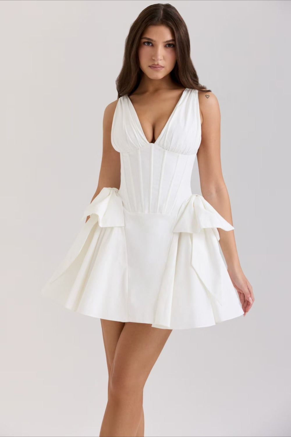 V-Neck Corset Puff Party Dress