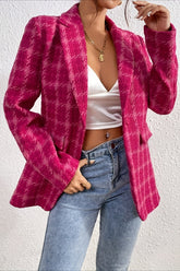 Red Plaid Elegant Blazer Coat Red / S coats
